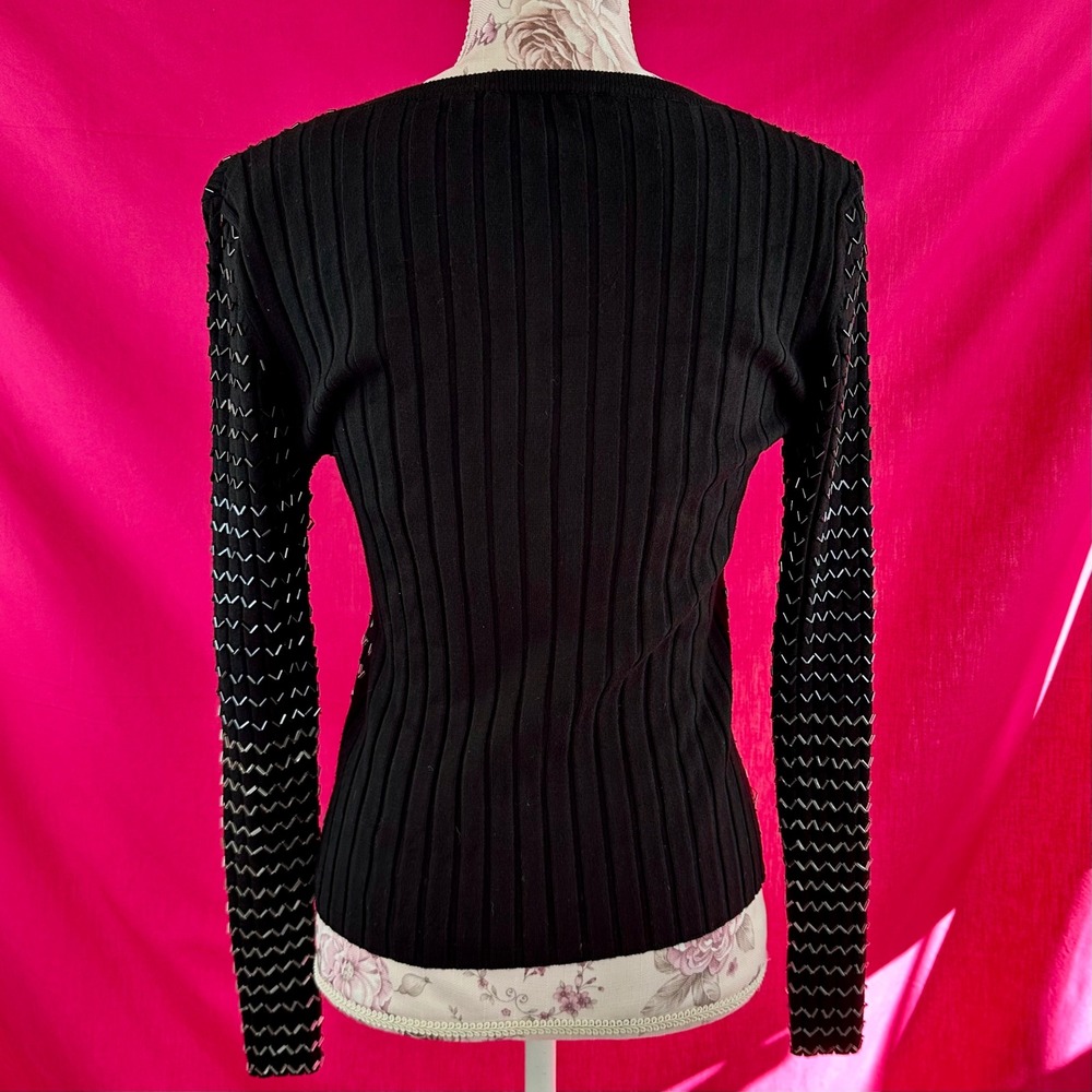Black Beaded Ribbed Knit Long Sleeve Sweater Glam Party Belldini Small - Picture 5 of 17